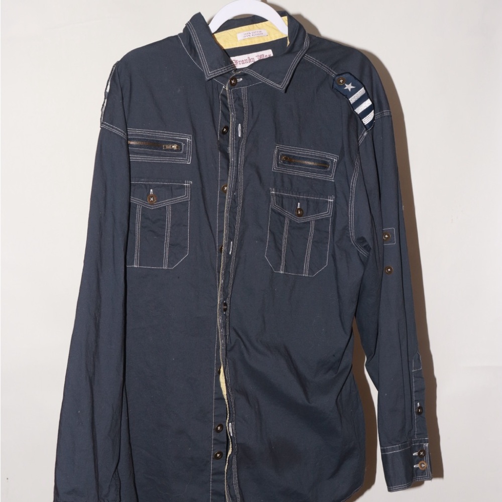 Navy Button-Up Shirt with Epaulettes